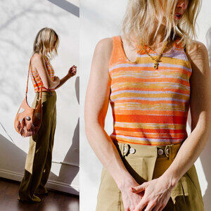 Jonathan Simkhai Orange Multi-Stripe Knit Tank Top
